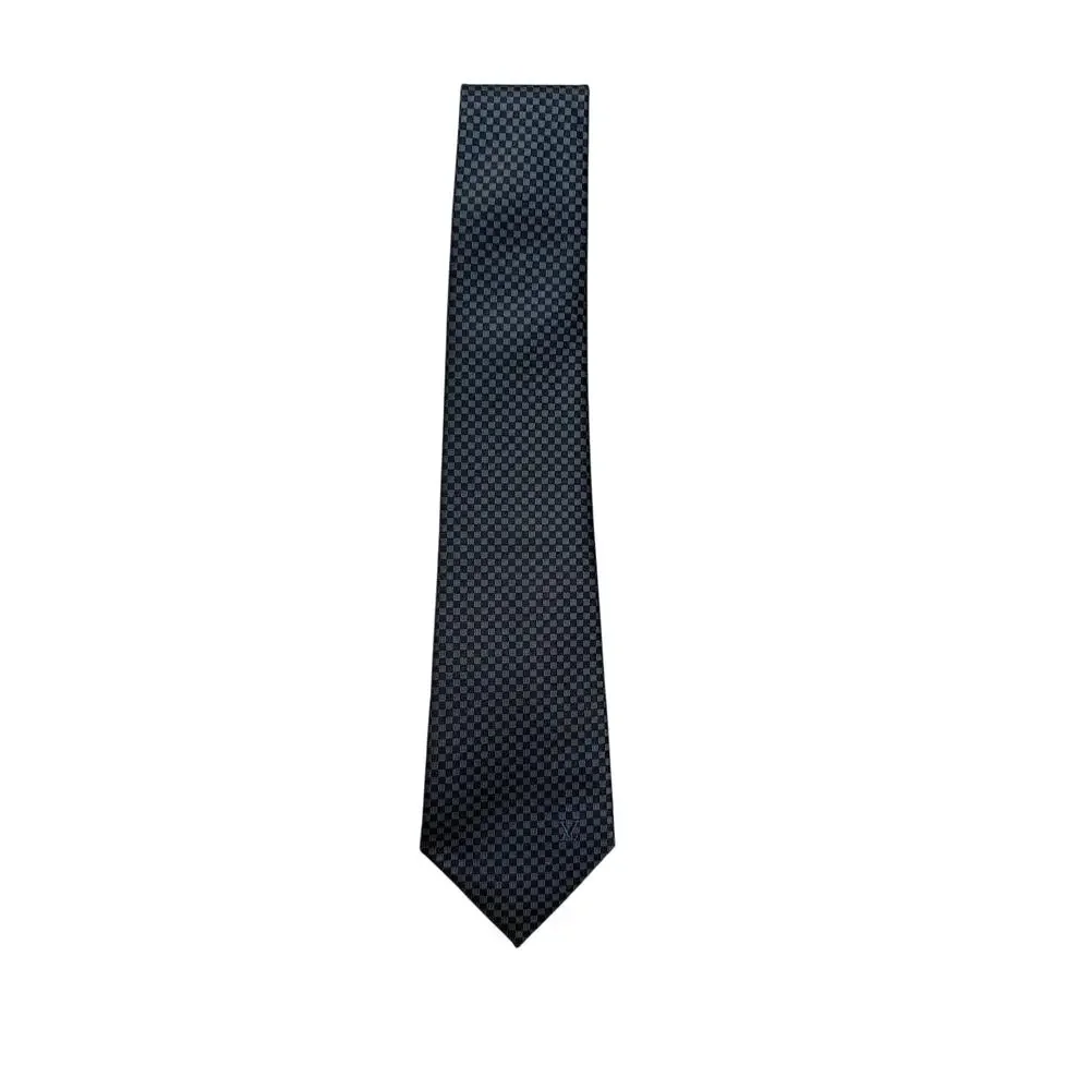 Louis Vuitton Grey Woven LV Initial Geometric 100% Silk Necktie